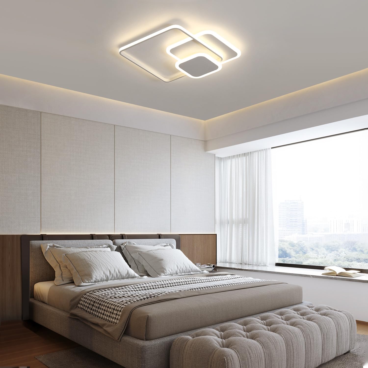FUPE Plafoniera LED Soffitto - 43W Lampada Soffitto 4180LM Moderna a 3 Quadratische Luce Fredda 4000K per Soggiorno e Camera in Alluminio e Acrilico per Cucina Corridoio