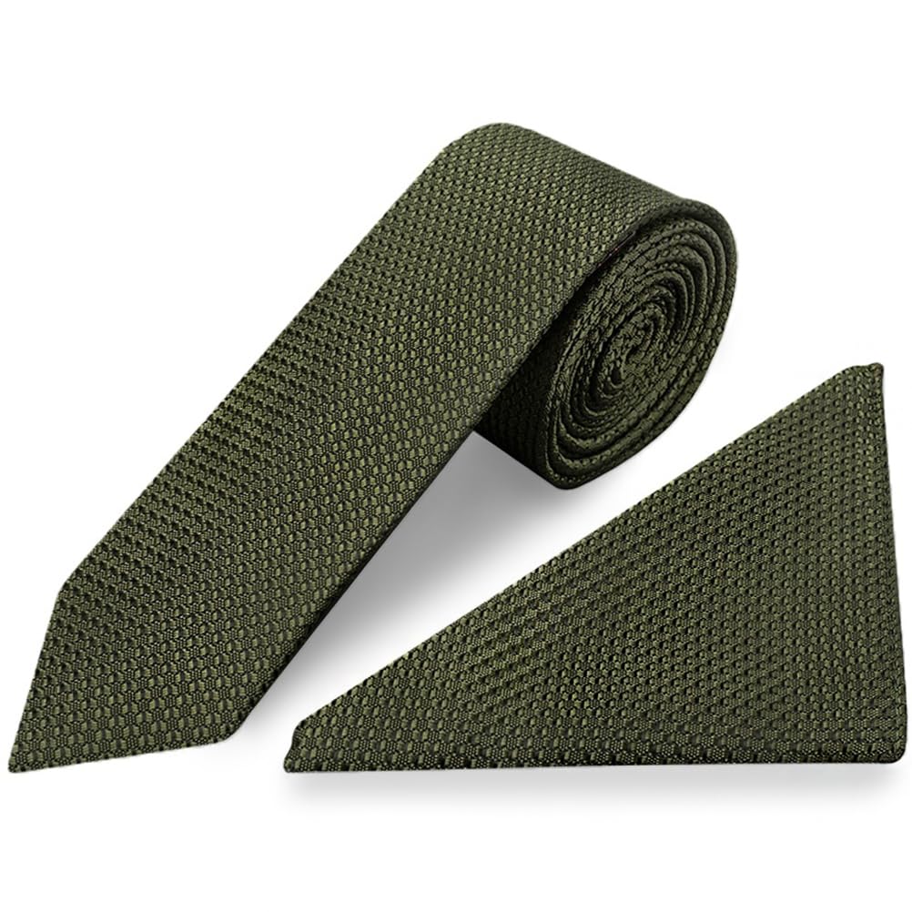 TIES R US Olive Green Boys Textured Skinny Tie and Pocket Square Set