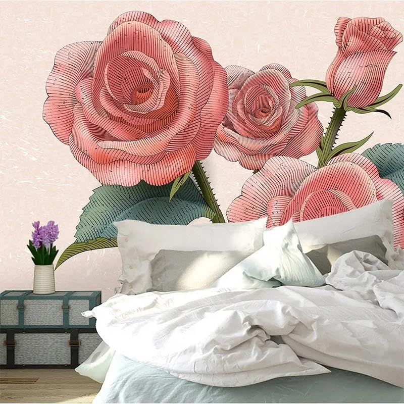 Papier peint rose 3D en tissu non tissé pour mur de chambre et salon
