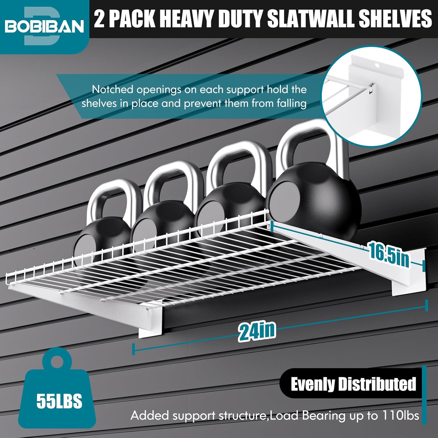 2 pack slatwall shelves 24x16.5 inch, heavy duty metal white slat wall wire shelf for retail, garage, home storage, universal slatwall accessories (2pc, white) 2pc white