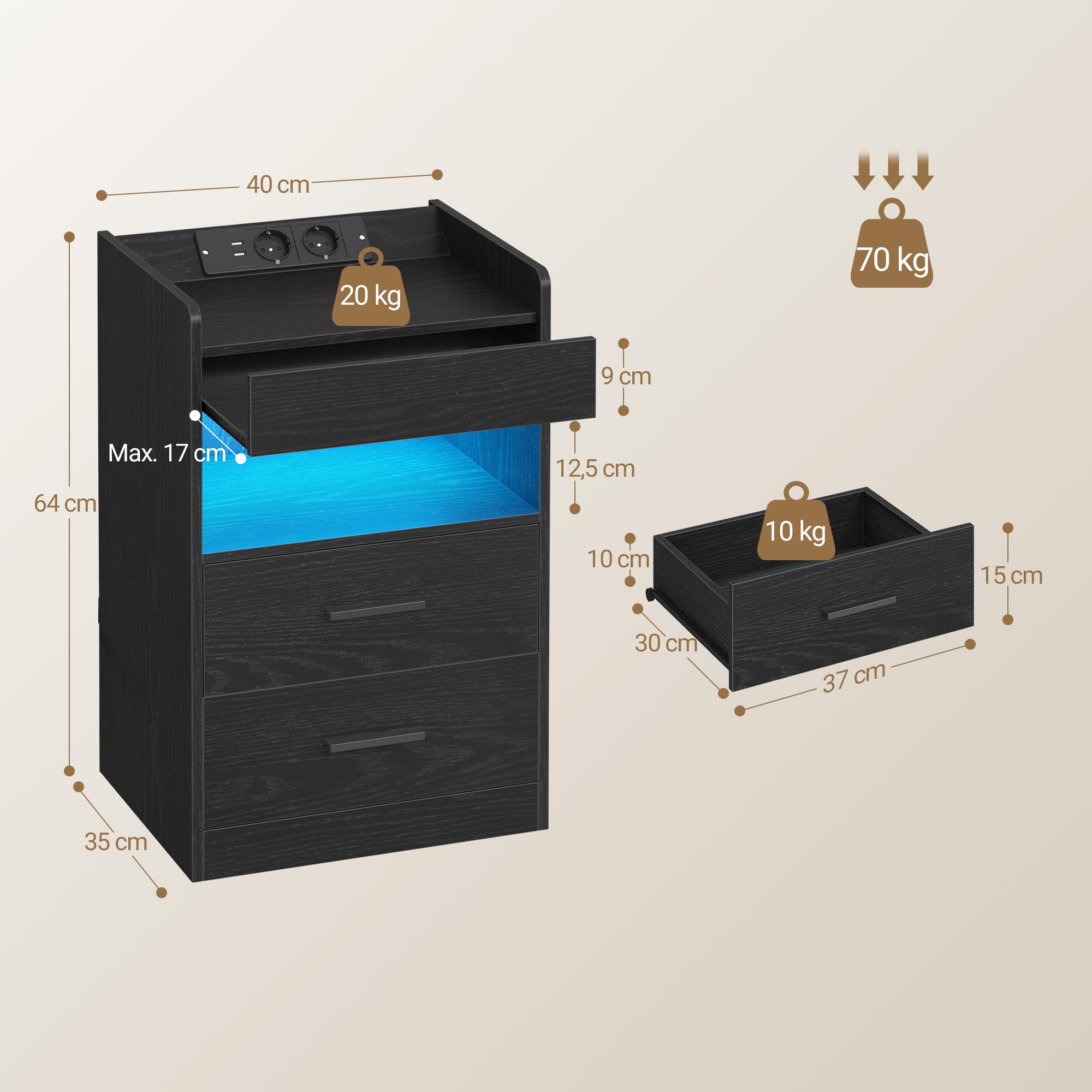 Hzuaneri Table de Chevet, Tables d’Appoint avec avec Compartiment caché