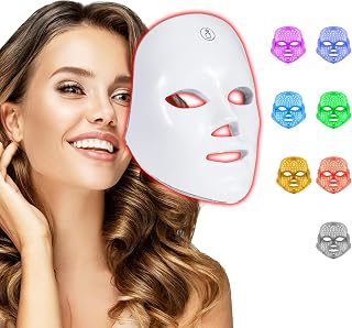 LedMsak LED Face Mask: 7-in-1 Light Therapy, 90 LEDs, Portable Cordless USB Rechargeable for At-Home Skincare (White)