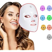LED Face Mask Light Therapy &ndash; 7-in-1 Colors Facial Skin Care Mask for At-Home Use, Portable, Cordless &amp; USB Rechargeable (White)