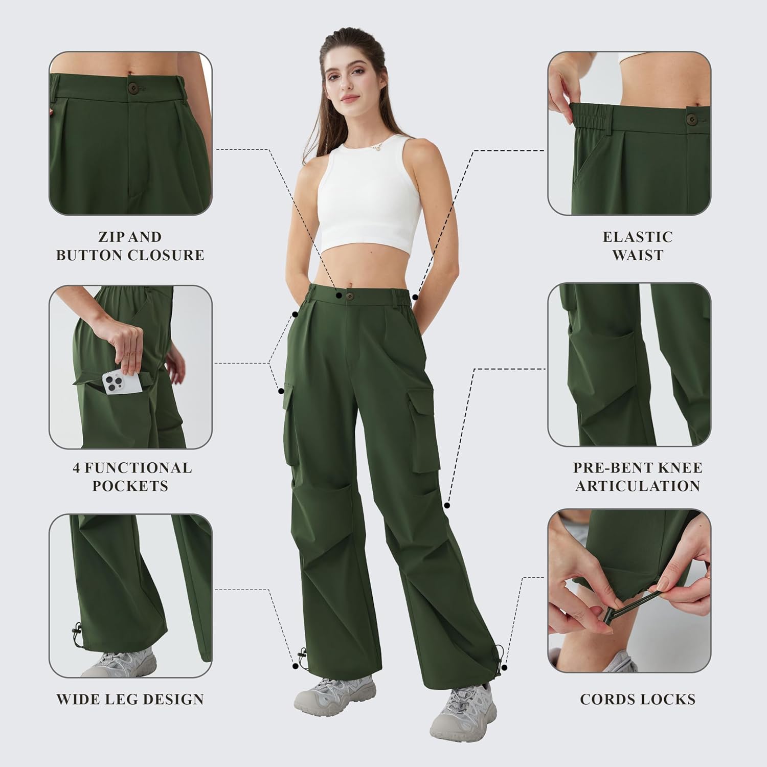 Women’s Hiking Pants Wide Leg Cargo Pants Quick Dry Lightweight Water-Resistant Travel Casual Trousers with 4 Pockets - Image 5