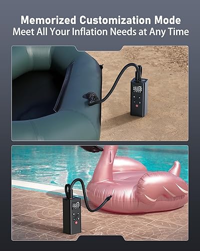 Miniatura 7 de Compresor de aire portátil para inflador de neumáticos, mini bomba de aire eléctrica inalámbrica con manómetro digital inteligente y luz LED para