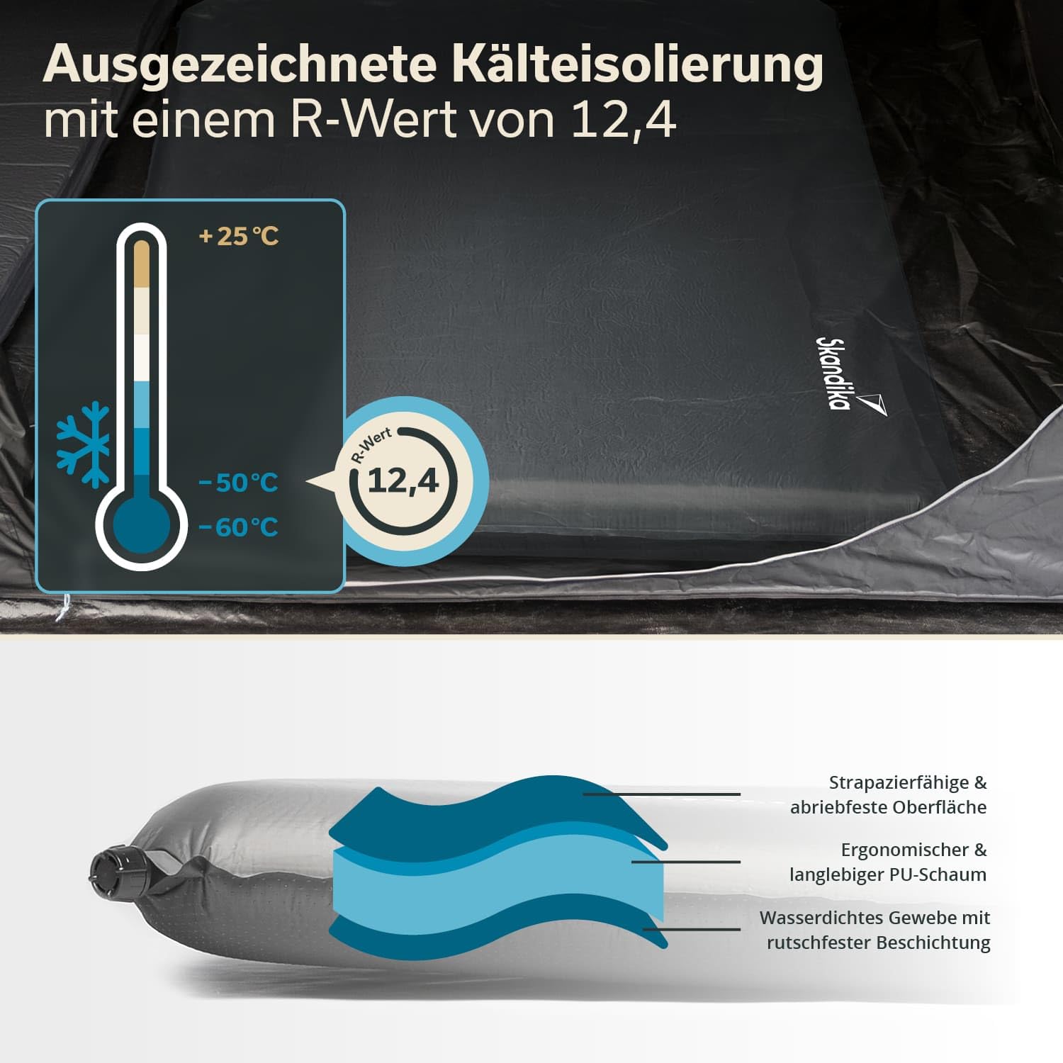 Skandika Doppel-Isomatte Easy Double | 10 cm dick, selbstaufblasend, leicht, faltbar, selbstfüllender Schaumstoff, Campingunterlage, Gästematratze, Luftmatratze | Isomatte Camping, Outdoor, Zelt, Auto