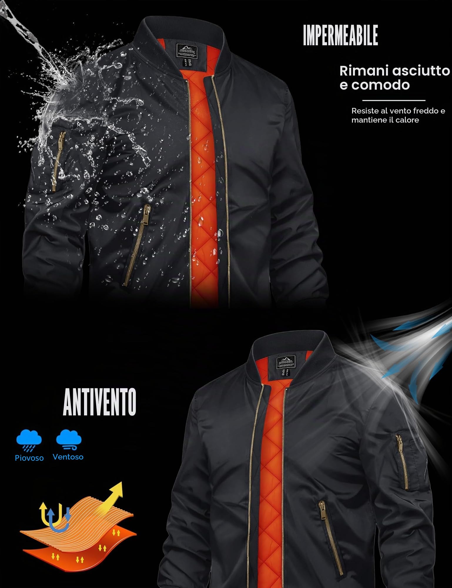 TACVASEN Uomo Giubbotto bomber Jacket Autunnale Calda Sportiva Tempo Libero Casual