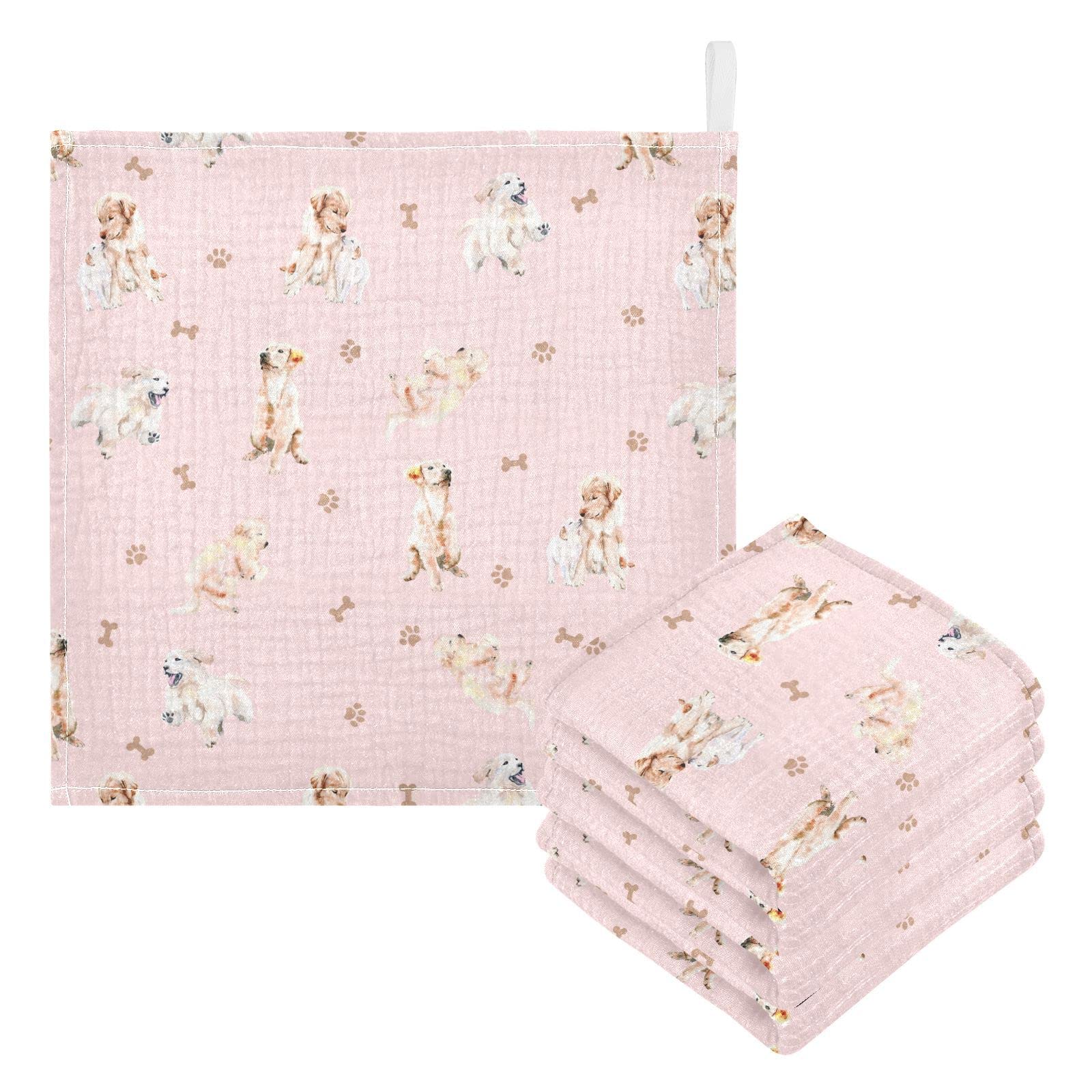 vvfelixl Baby Washcloths Cotton Golden Retriever Baby Muslin Washcloths Soft Baby Face Towel for Newborn Infants Baby Wipes, 11.8 X 11.8 Inch, 3 Pack Pink