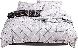 NIBESSER Parure de Lit Adulte Housse de Couette Fermeture Eclair 220x240 Sets de Housses de Couettes Géométrique Blanc Gris Noir avec 2 Housse de Coussin 65x65cm (Blanc，220x240 CM)