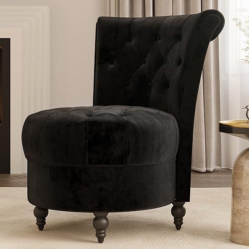 Miniatura 9 de BELLEZE Throne Royal - Malik - Silla decorativa con botones, silla tapizada de terciopelo, silla de respaldo bajo sin brazos con acolchado grueso y