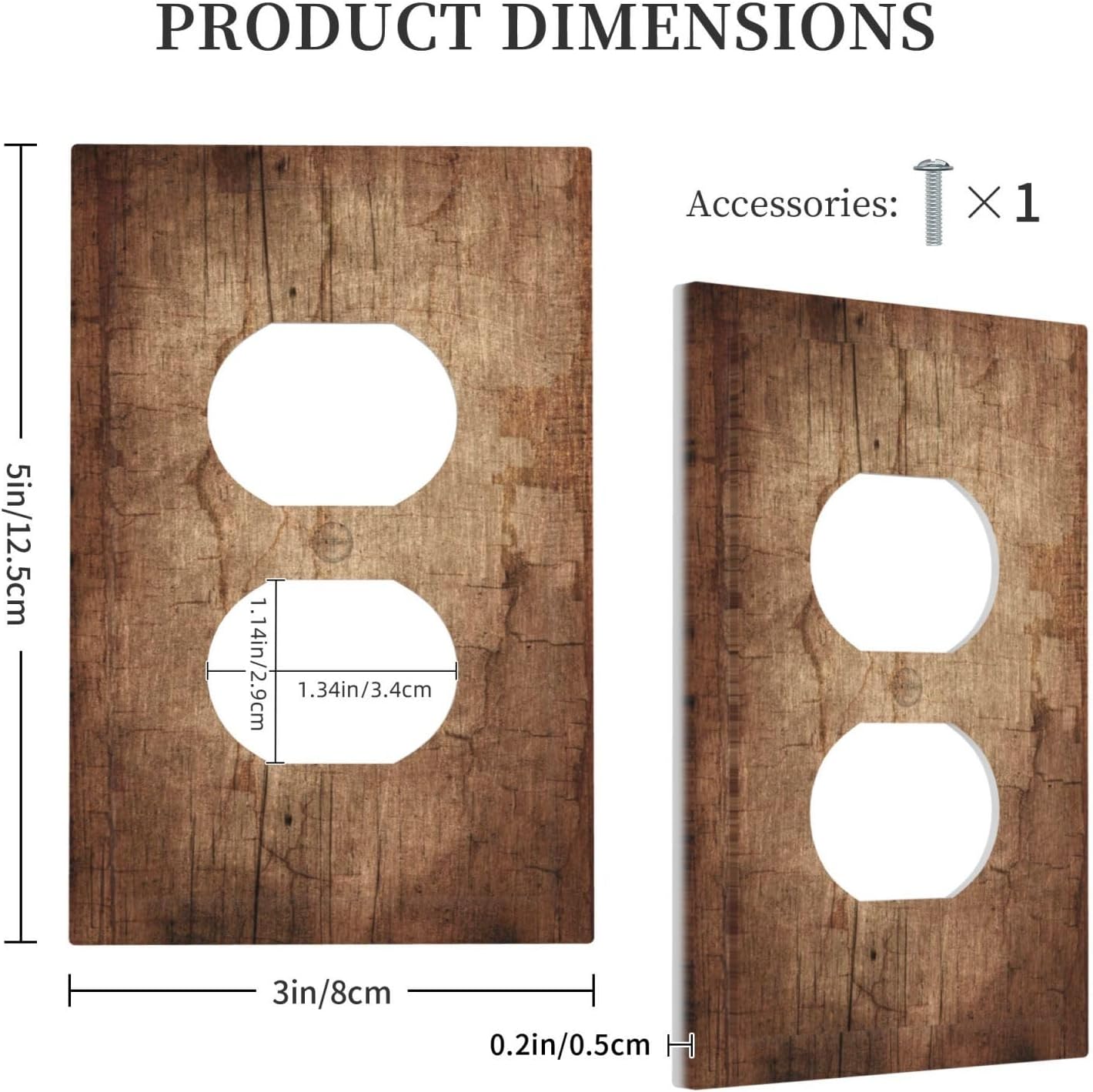 Village Sepia Wooden Board Country 1 Gang Outlet Plate Decorative Single Duplex Wall Plate Covers Plank Electrical Receptacle Light Switch Cover Art Faceplate Switchplate for Farmhouse Bedroom Decor