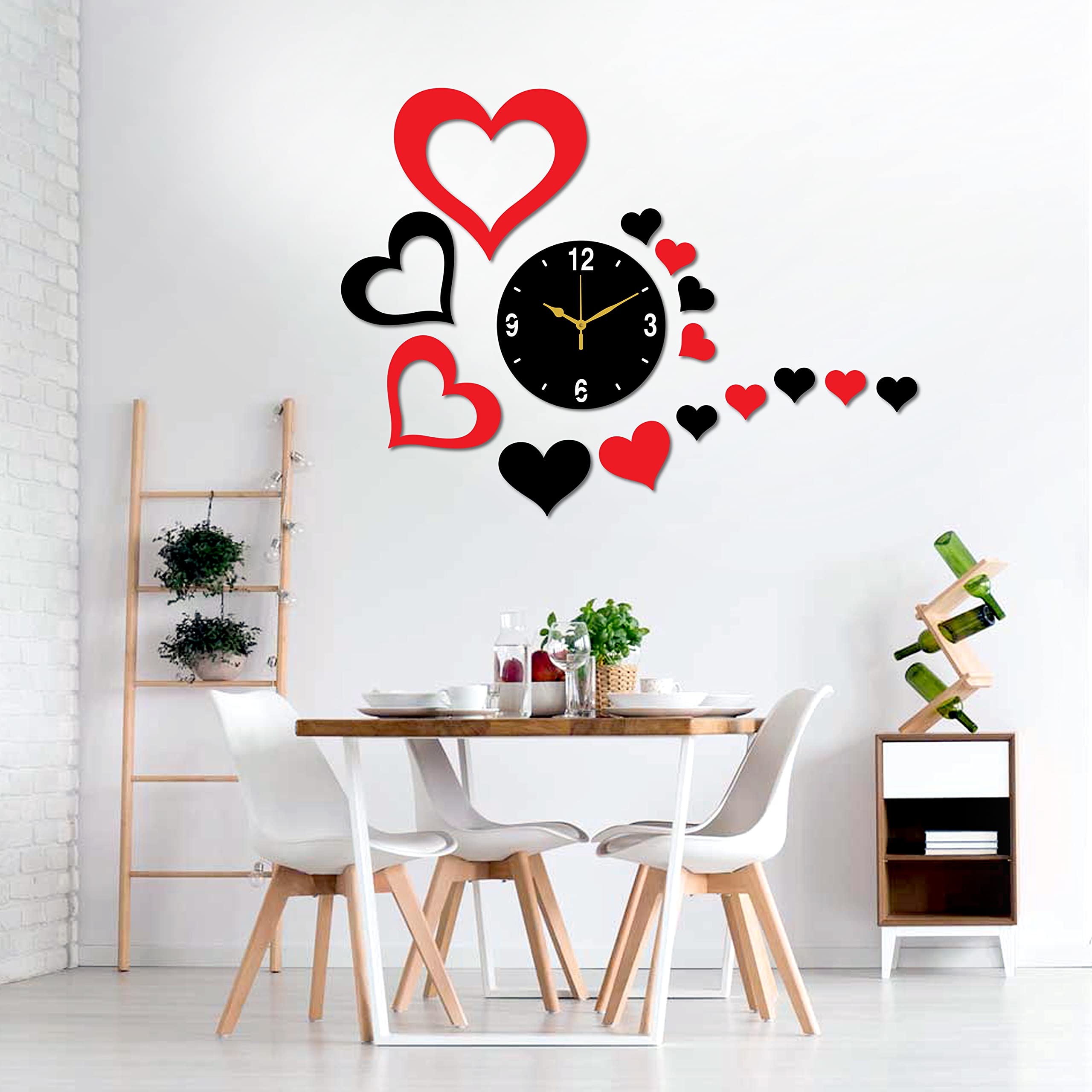 Freny Exim Black Red MDF Wooden Wall Clock for Home Office (50cm x 67cm)-103