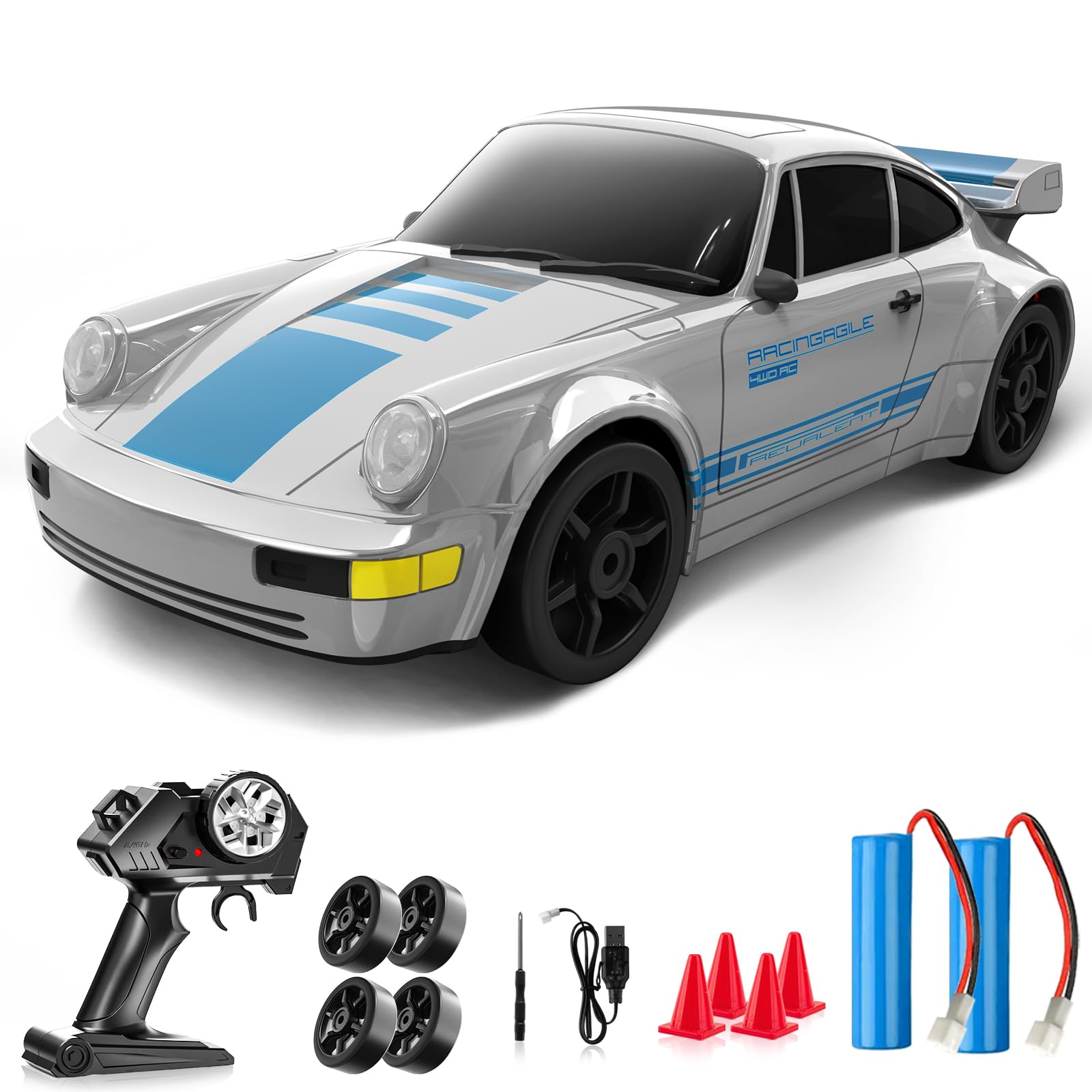 RC Drift Car Remote Control Car 2.4GHz 1/24 4WD 15KM/H High Speed Racing Sport with LED Lights Drifting Tire Racing Sport Toy for Adults Boys Girls Kids Gift 2Pcs Rechargeable Batteries