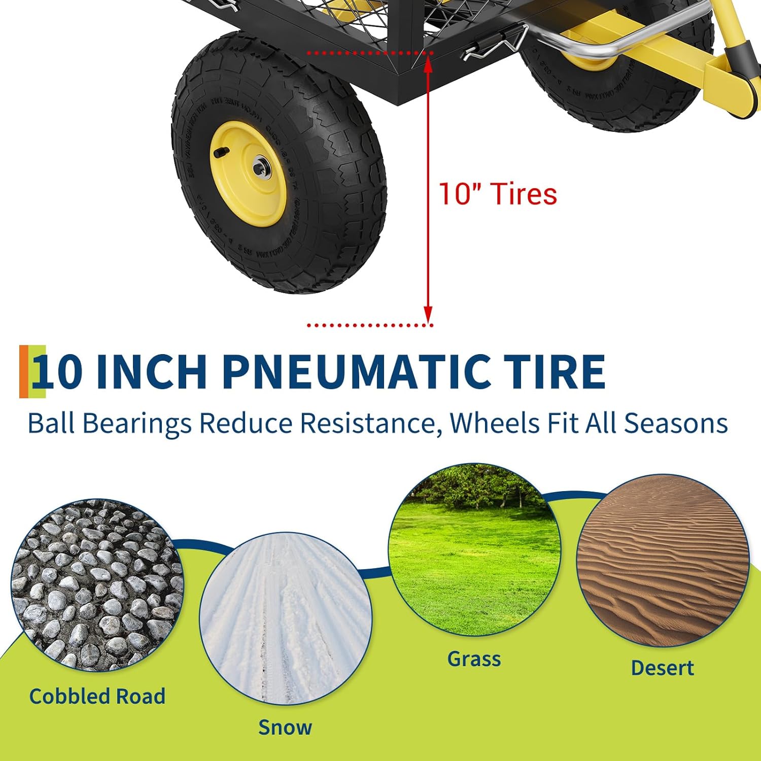 900 lbs Steel Garden Dump Cart with Removable Sides, Convert to Flatbed, Heavy Duty Yard Cart with 180°Rotating Handle & 10" All Terrain Wheels, Utility Dump Wagon for Lawn Farm Backyard