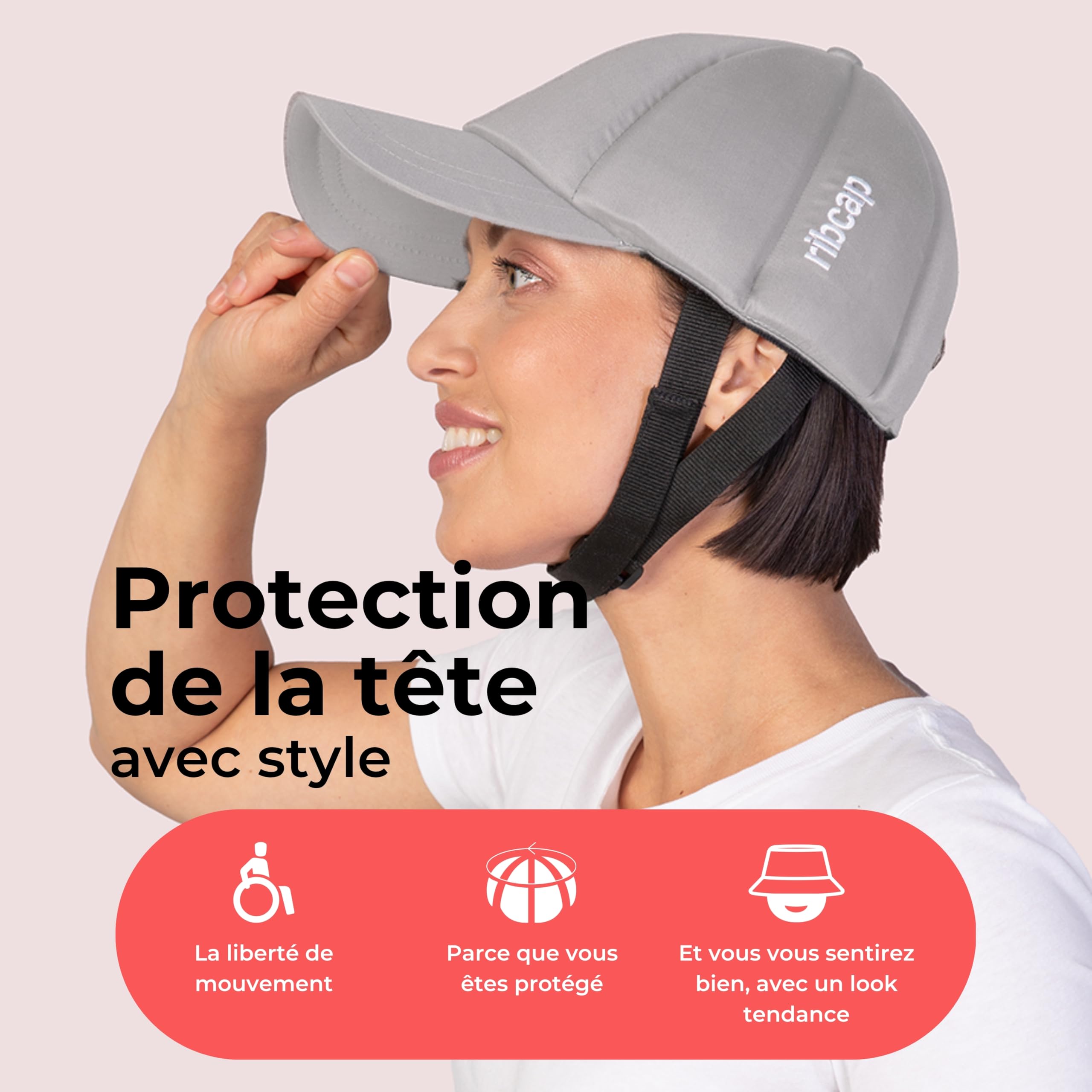 Ribcap Casquette Baseball Platine | Casque Souple pour épilepsie et Chutes