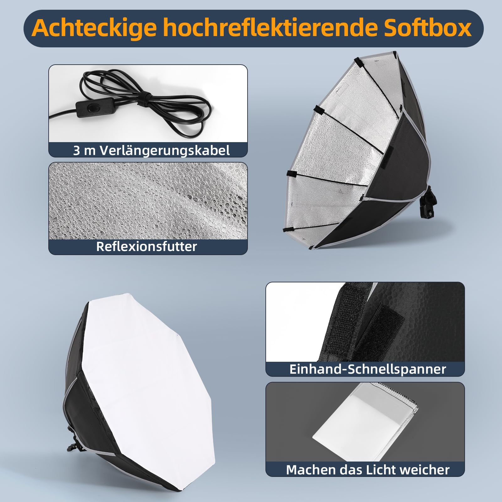Professionele softbox-verlichtingsset van 16 x 16 inch - studiolampfotografie met afstandsbediening, instelbare helderheid en 3 kleurtemperaturen - draagbare studiolamp voor YouTube, productfotografie