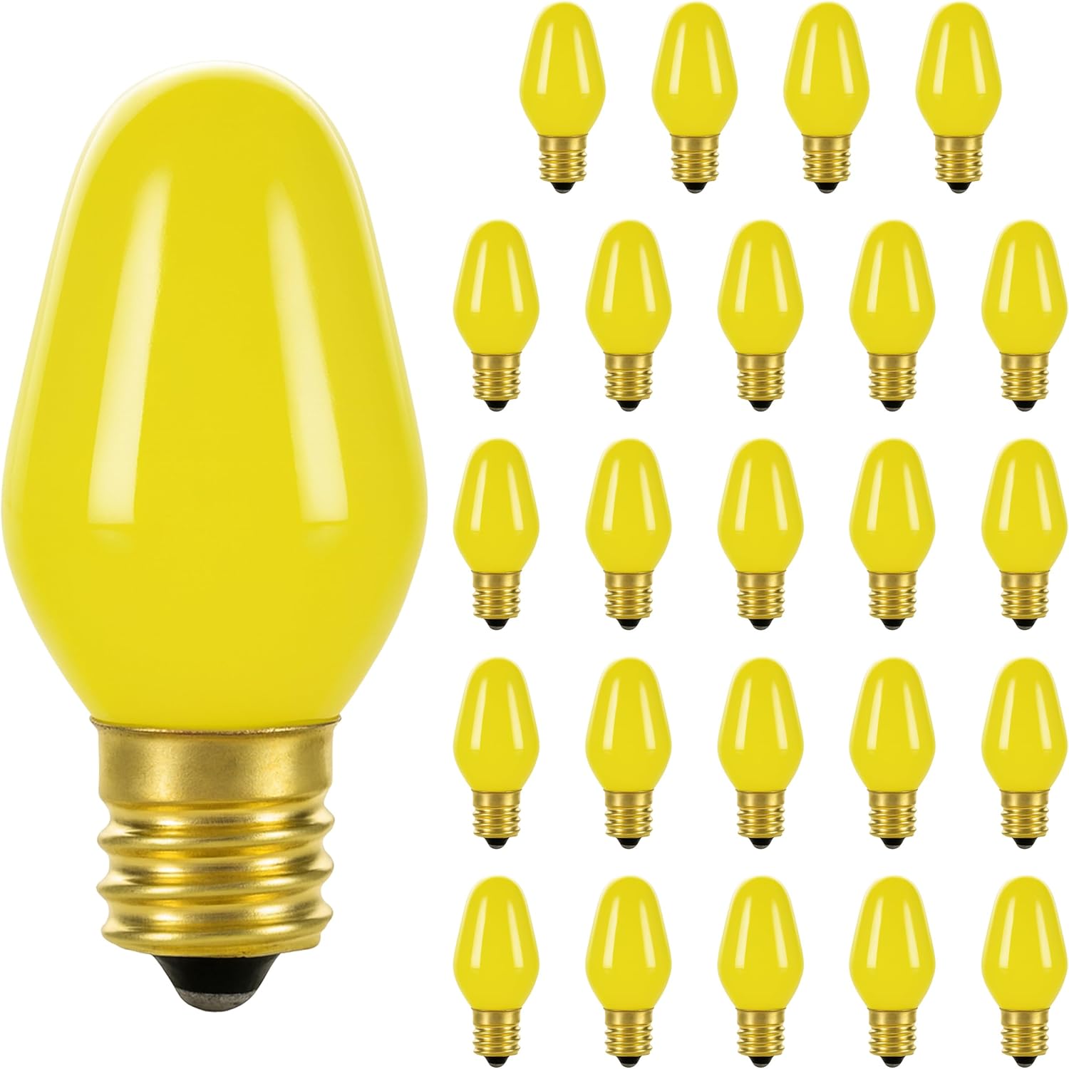 OHLECTRIC Night Light Bulbs - 7 Watt Mini Bulbs – E12 Candelabra Base, Non-Dimmable, 120 Volts – C7 Night Light Lamp Replacement Bulb for Salt Lamps, Window Candles, Holiday Decor (24, Yellow)