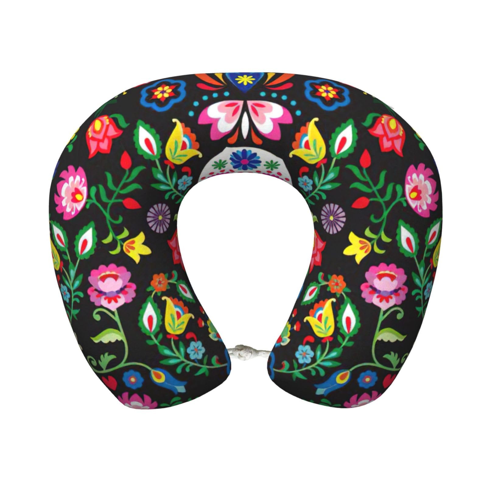 ASFgda U-Shape Memory Foam Sugar And Skulls And Flowers Print Travel Pillow,Neck Support,Washable Cover For Airplane Car Home Office