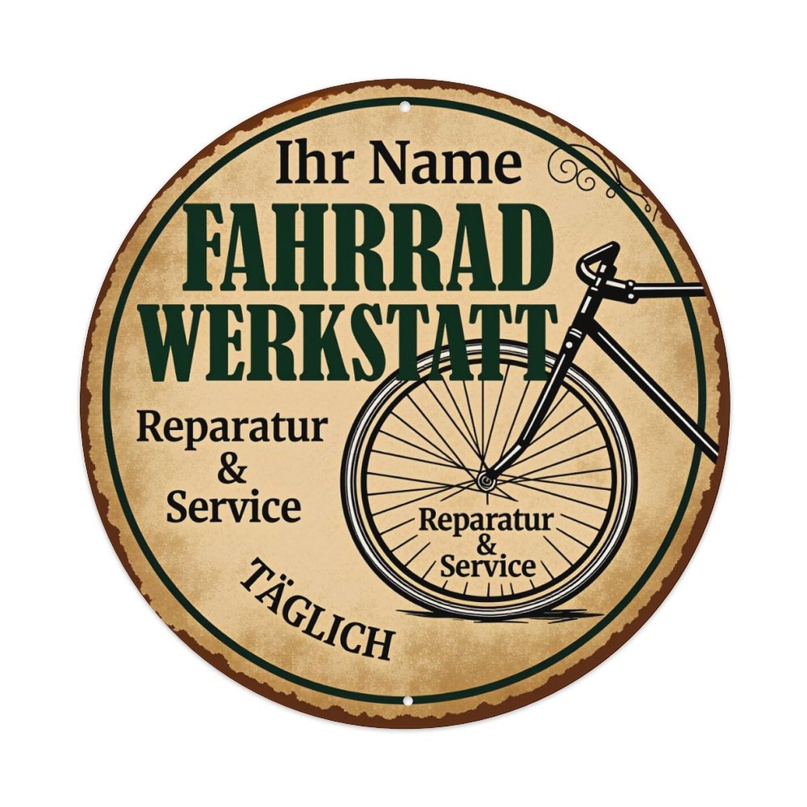 Bicycle Workshop Repair Service Daily Round Tin Sign Vintage Style Metal Sign Home Bar Garden Wall Plaque Decor Metal Poster 8x8 Inch