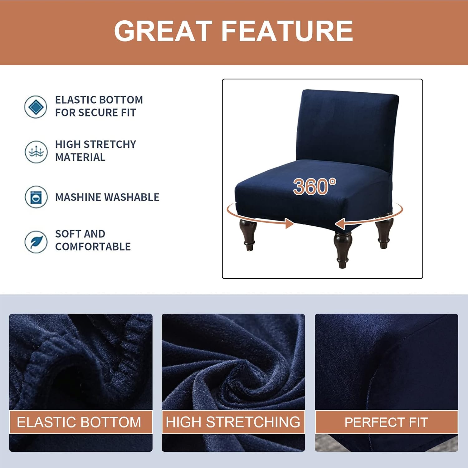 Eco-Ancheng Armless Chair Slipcover - Removable, Washable, Printed Accent Chairs for Living & Dining Room