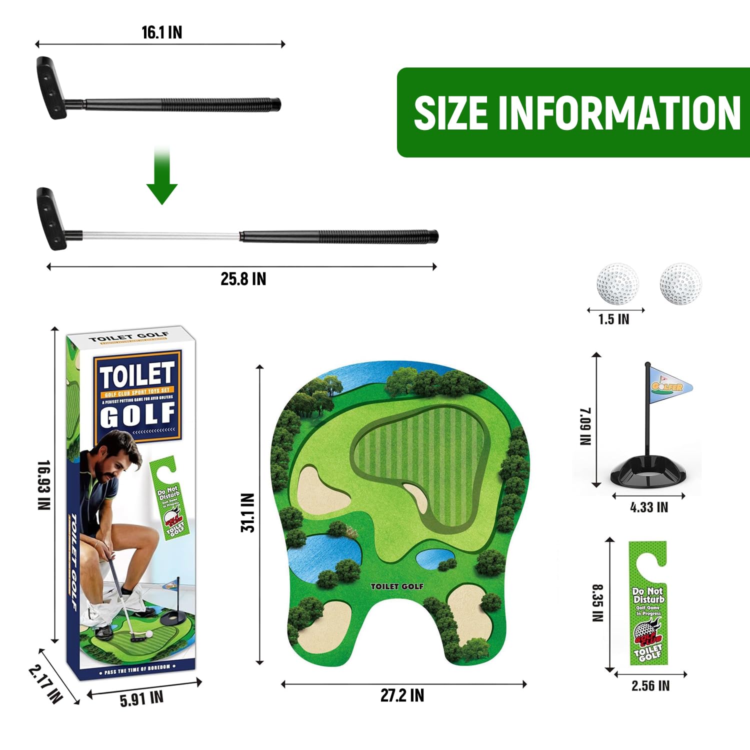 Byffoer Juego de regalo de golf de inodoro, juego de mini golf con raquetas y pelotas, juego de golf, minigolf para casa, set de golf