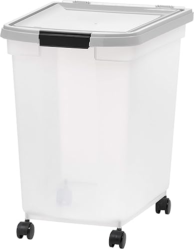 IRIS USA - Contenedor hermético WeatherPro de 50 libras65 cuartos de galón con ruedas extraíbles para perros gatos pájaros y otros contenedores de