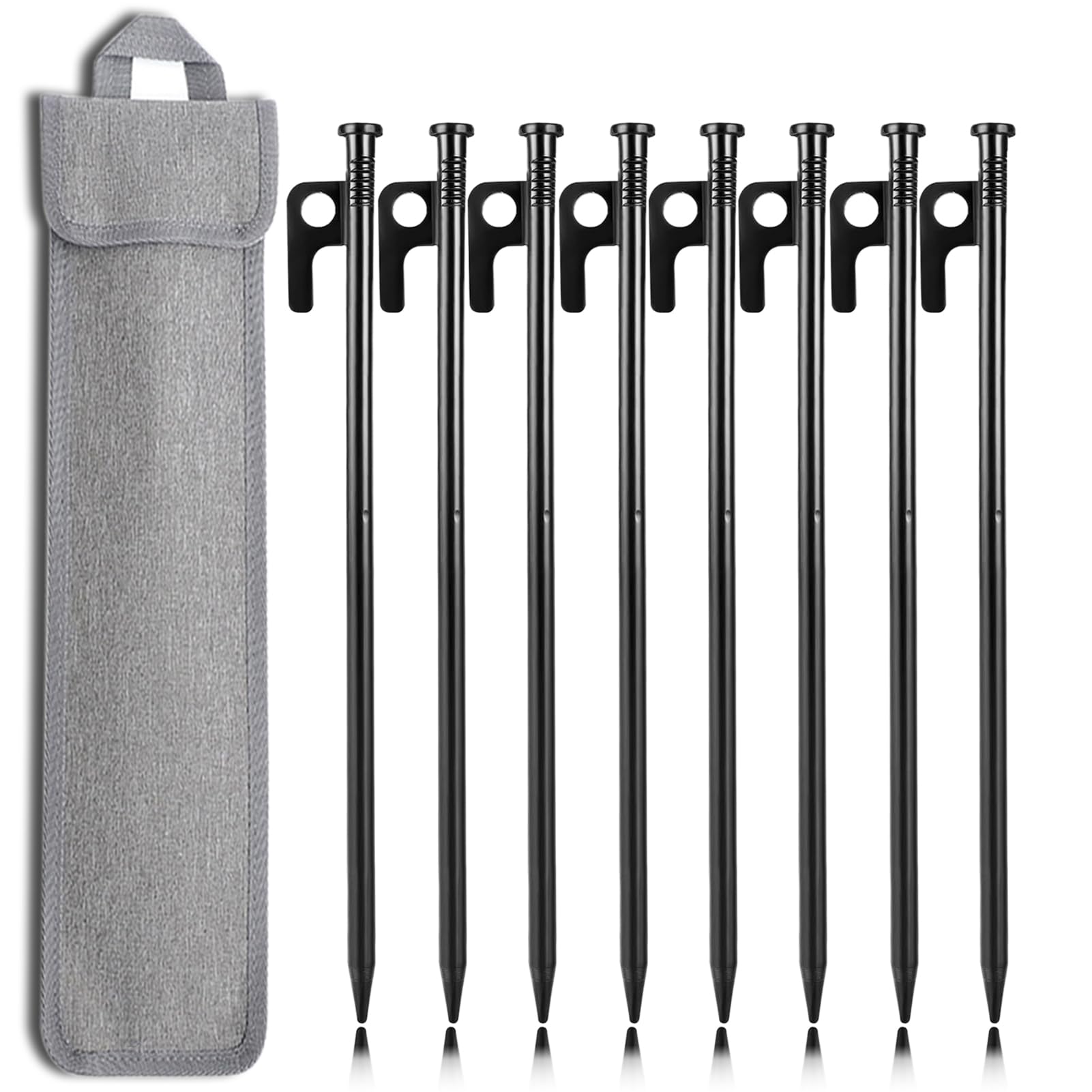 ‎goldmiky Zelt Heringe Stahl Erdnägel, 30 cm Stabil Camping Zeltheringe, Lange und Stabil Erdnägel für Camping，mit Haken und Loch für Camping und Outdoor Wandern (Schwarz - 25 cm)