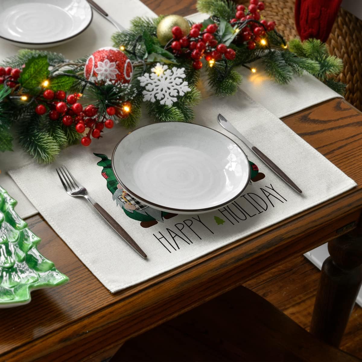 🔥 Flаѕh Sаlе Artoid Mode Christmas Placemat for Dining Table Christmas Tree Ornament Gnome Truck, 12 x 18 Inch Winter Holiday Rustic Washable Table Mat Set of 4