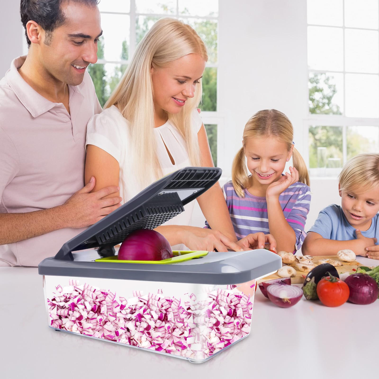 Wielofunkcyjna krajalnica do warzyw mandolina do warzyw - ręczna krajalnica do warzyw z 6 ostrzami, owoce cebula ziemniaki kostki julienne, regulowana mandolina do warzyw