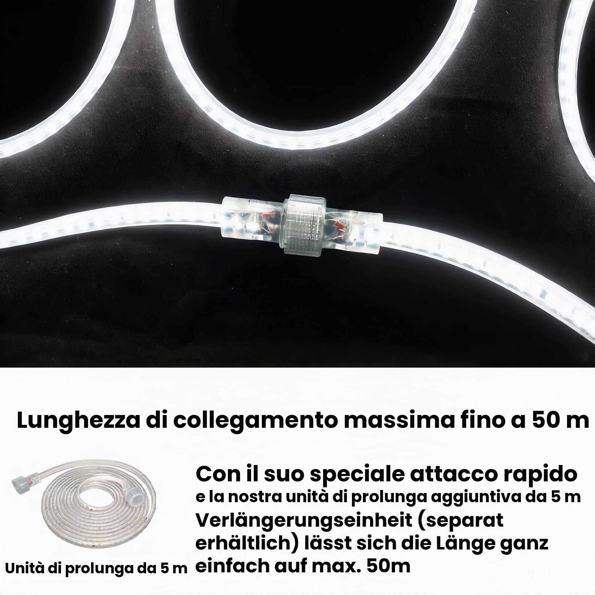 Striscia LED 10 metri,90W,11.000lm,6500K,IP54,Faretto led da,Espandibile fino a 70 metri,Scale interne,Garage,Giardino,Architettura(con avvolgicavo)