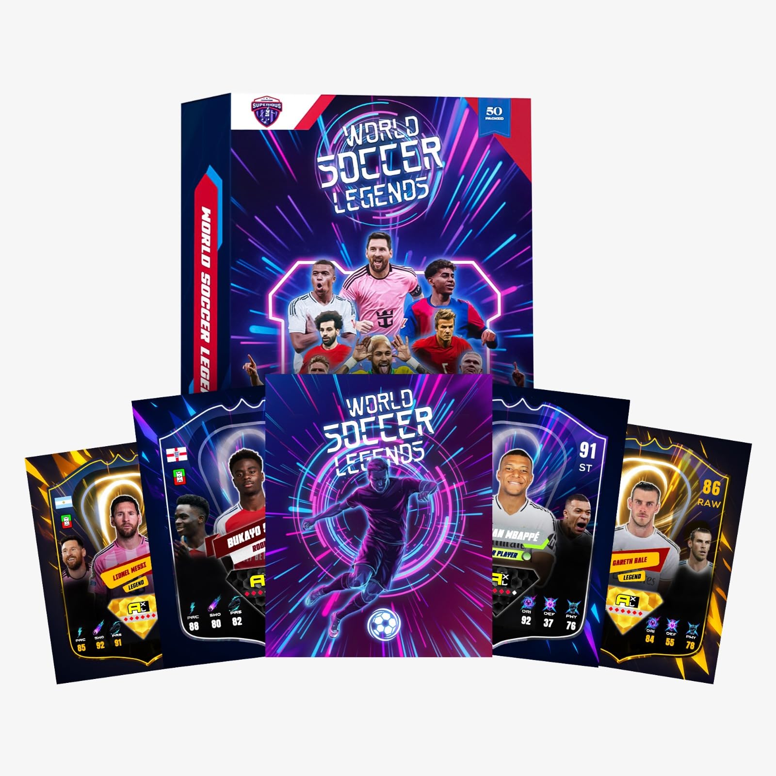 Photo 1 of Soccer Trading Cards 2025–2026 | 50 Playing Cards Collection | Look for 10 Ultra Rare & 2 Golden Edition Cards | Random Premium Soccer Cards | Value Pack