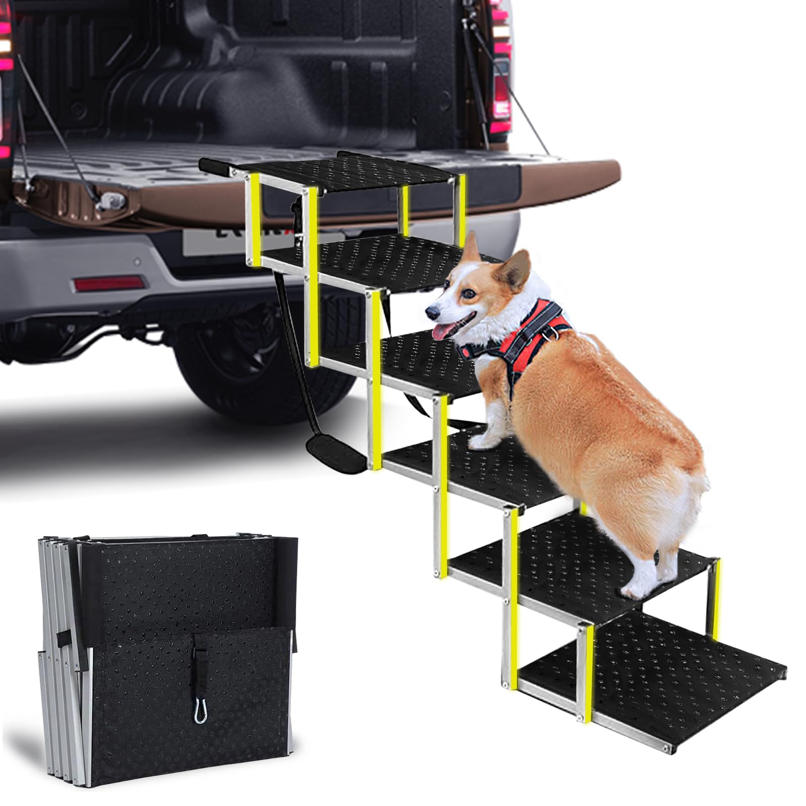 Rampas para perros grandes, escaleras para perros con superficie antideslizante y cinta reflectora, escaleras plegables portátiles para perros, para coches, SUV, camiones, soporte de hasta