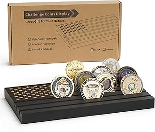 Samplife Coin Rack,Challenge Coins Display Stand Shelves Wooden Army Collectible Military Coins Holder Rack Case 6 Row Display American Flag