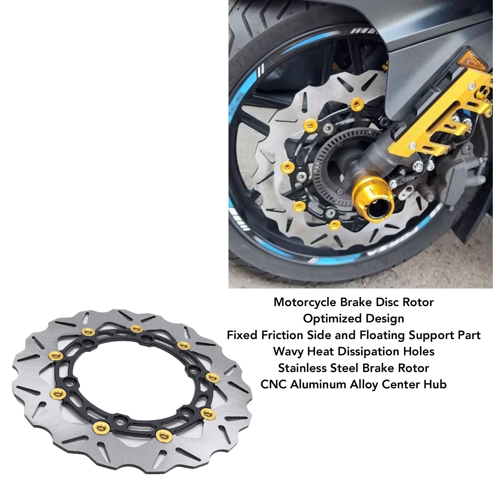 Przedni Wirnik Tarczy Hamulcowej Motocykla, Pływający Wirnik Szczelinowy ze Stali Nierdzewnej o średnicy 300 Mm z Falistymi Otworami Wentylacyjnymi dla Lepszego Odprowadzania Ciepła, ADV350