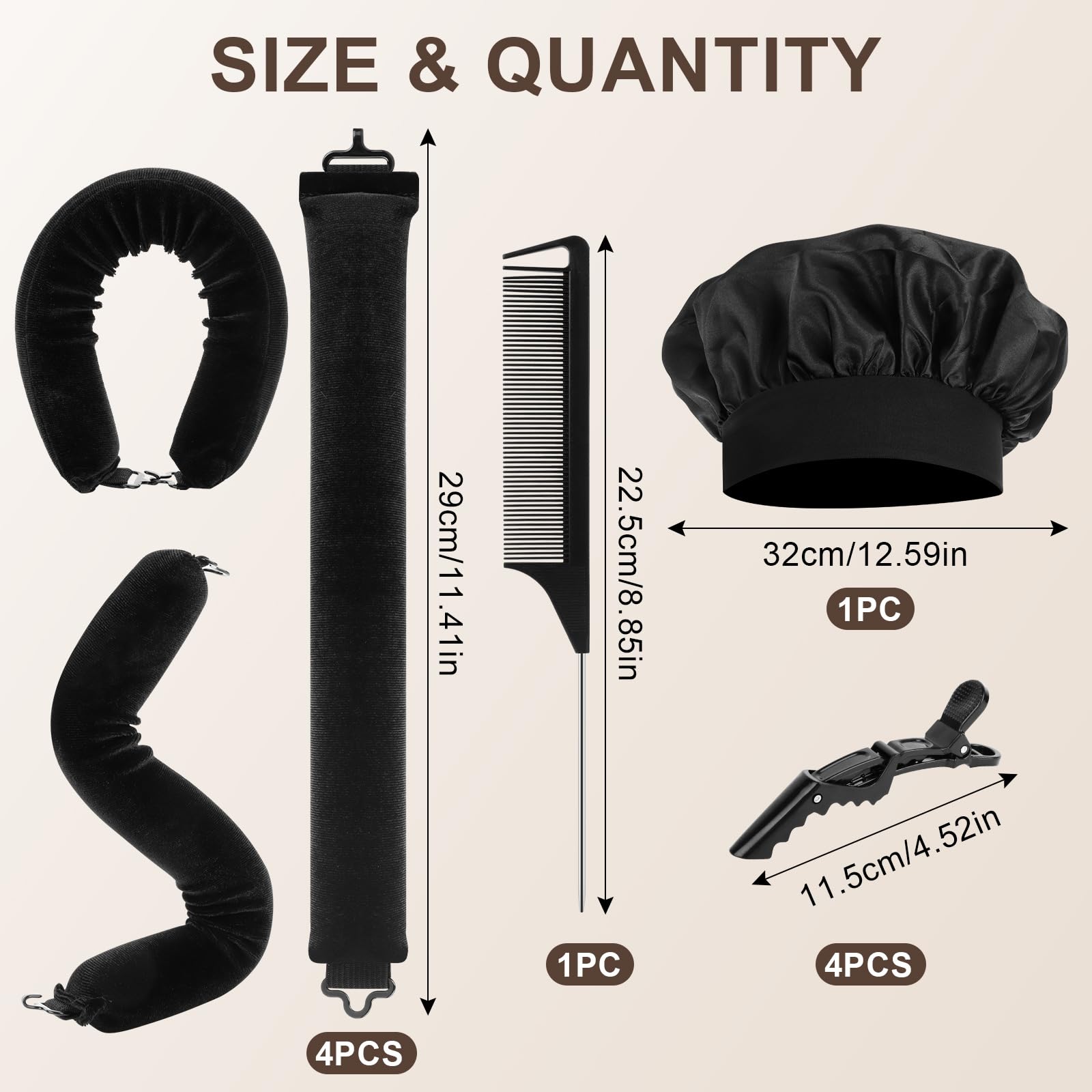 Lockenwickler Ohne Hitze Set 4PCS Haarspangen Schlafmützen Heatless Curls Overnight Hair Curler Heatless Lockenband über Nacht Locken über Nacht Ohne Hitze Blow Out Overnigh für Alle Hair Type Schwarz