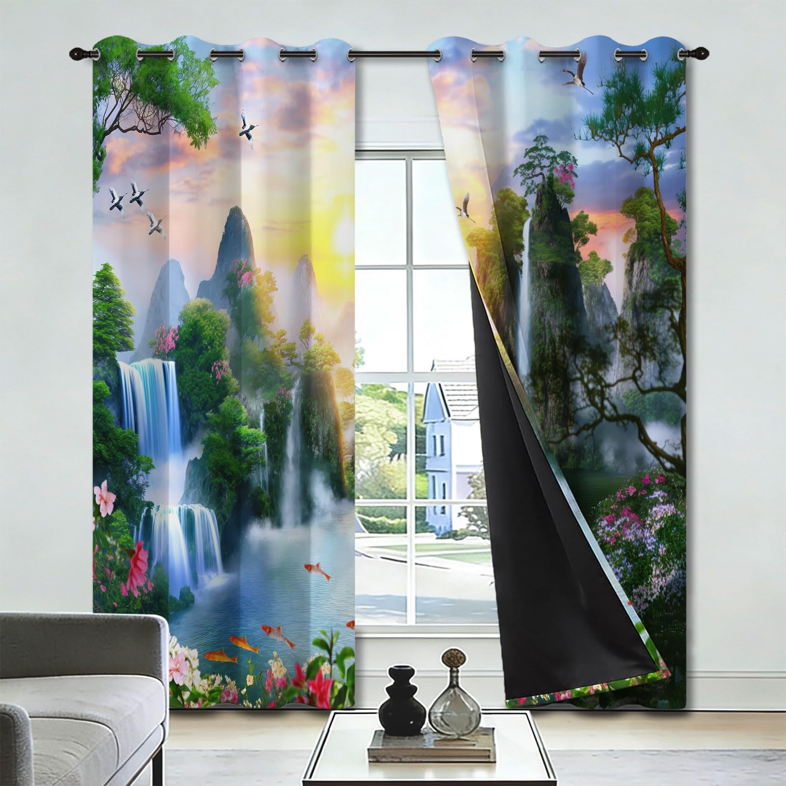 Orientalne zasłony zaciemniające w stylu vintage, 140 l x 200 cm, wodospad koi, dekoracja okienna salonu, sypialni, izolacja termiczna, 2 panele