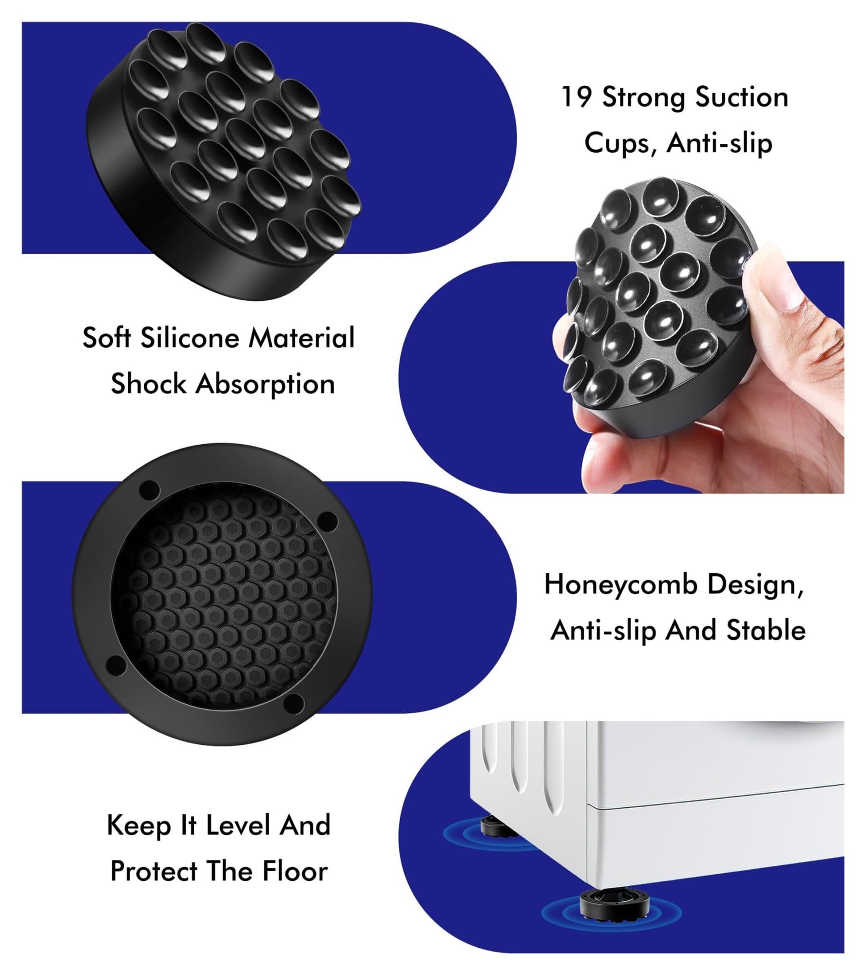 Pies antivibración de 4/8 piezas, almohadillas de ventosa for lavadora/secadora | 8PCS