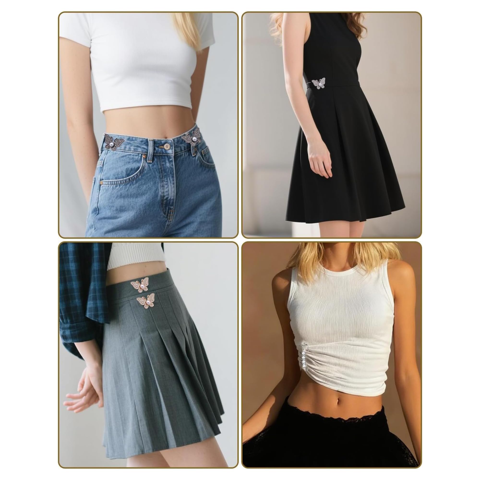 KIMHOME 4 Clips Ajustables para la Cintura, con Hebilla de Mariposa, para Pantalones y Vaqueros, y Clips de sujeción para Faldas y Vestidos