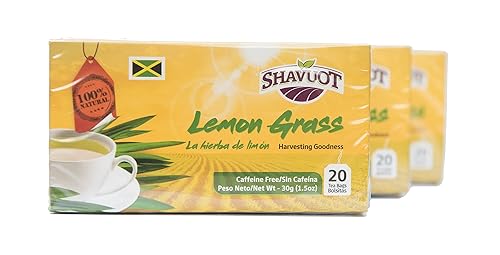 Shavuot Jamaican Lemon Grass Tea Pack de 3  La Hierba de Limon - Sin cafeína 100% natural 20 bolsas cada una
