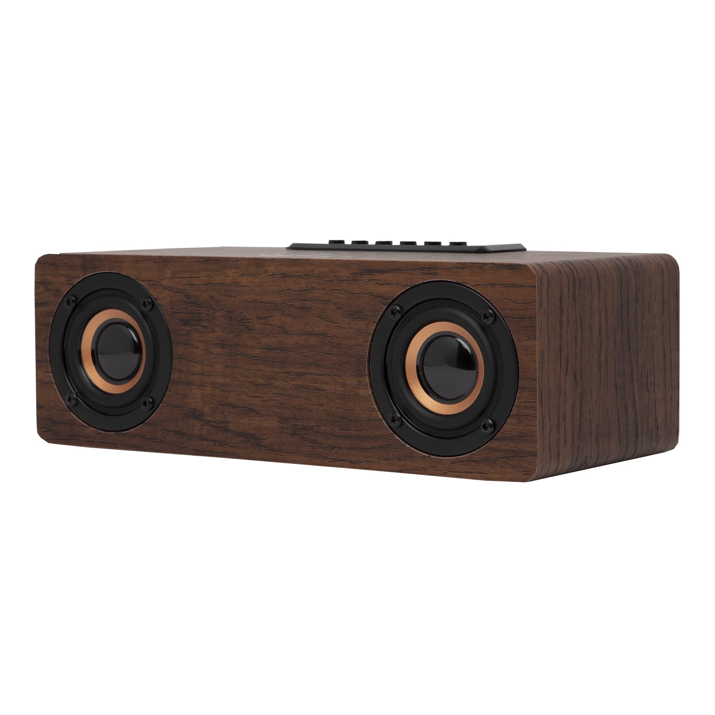 APM Enceinte Bluetooth Réveil Bois avec Radio FM, Chargement sans Fil Induction pour Smartphone,Port de Charge USB, Luminosité Réglable, Réveil Numérique Affichage LED, 425024