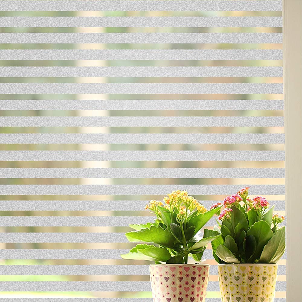 MOCOCO Sparkling Strips Privacy Window Film Frosting Film Window Sticker Frosted Vinyl Sheets for Front Door Bathroom sidelight Small Windows (12x25 Inch)-Self-Adhesive