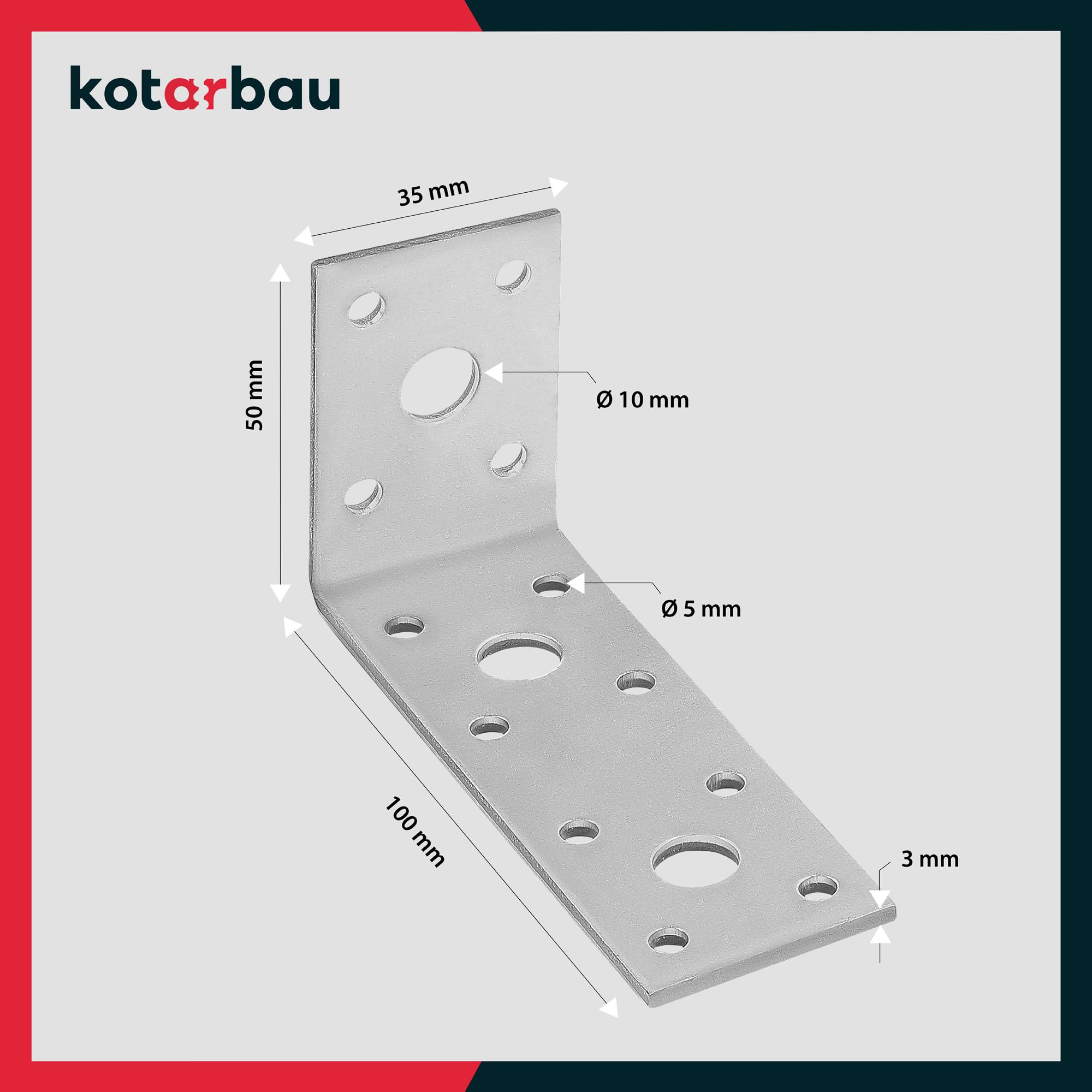 KOTARBAU® Lot de 100 Équerres Fixation 100 x 50 x 40 mm Équerre d'assemblage Acier Galvanisée Connecteurs pour Le Bois Équerre renforcée Support de Coin Raccord coudé