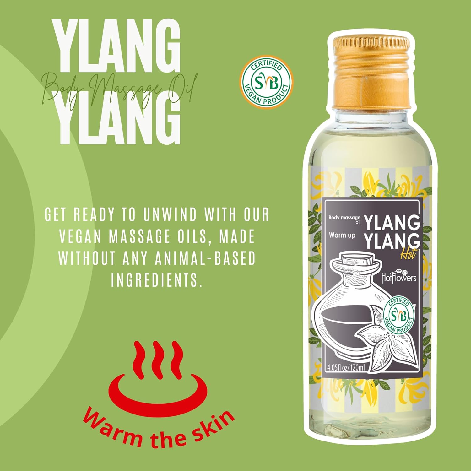 HOT FLOWERS Ylang-Ylang Body Massage Oil Set for Moisturizer and Nourish The Skin – Women and Couples - 4.5 fl oz - Image 2