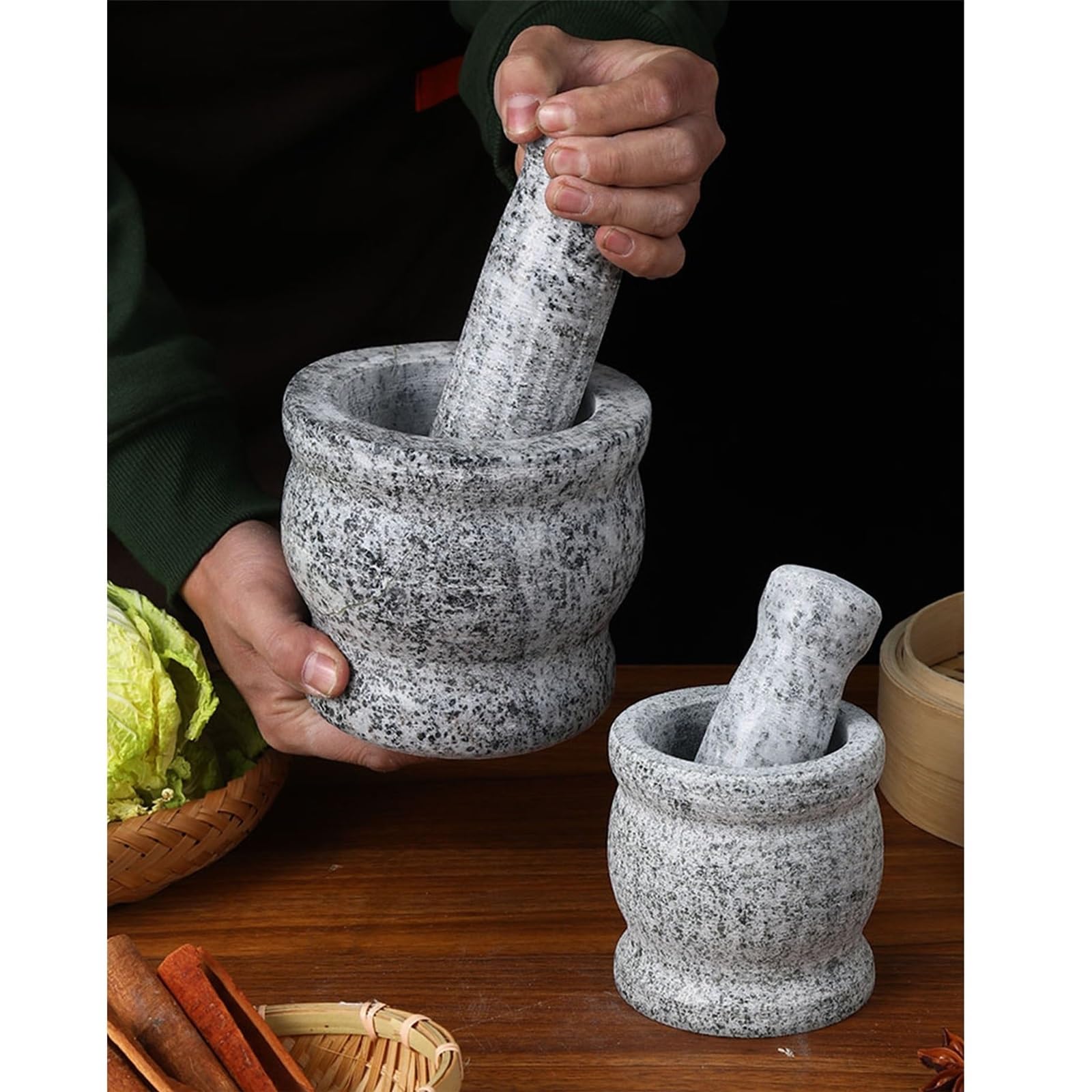 pilon et mortier Ensemble mortier et pilon – Granite lourd non poli for des performances améliorées un aspect organique