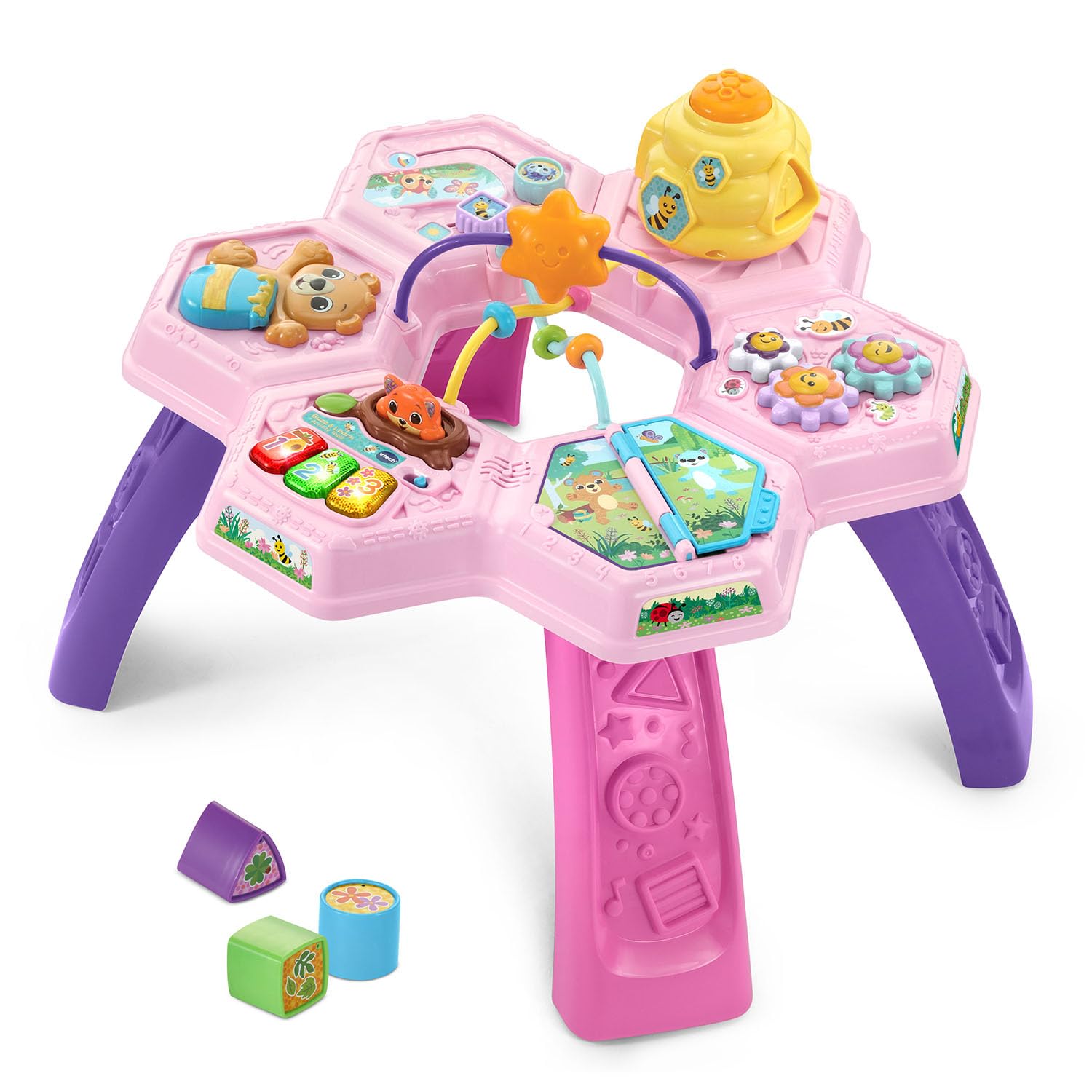 VTech Buzz and Learn Table d'activités avec Sept Zones de Jeu interactives, Rose