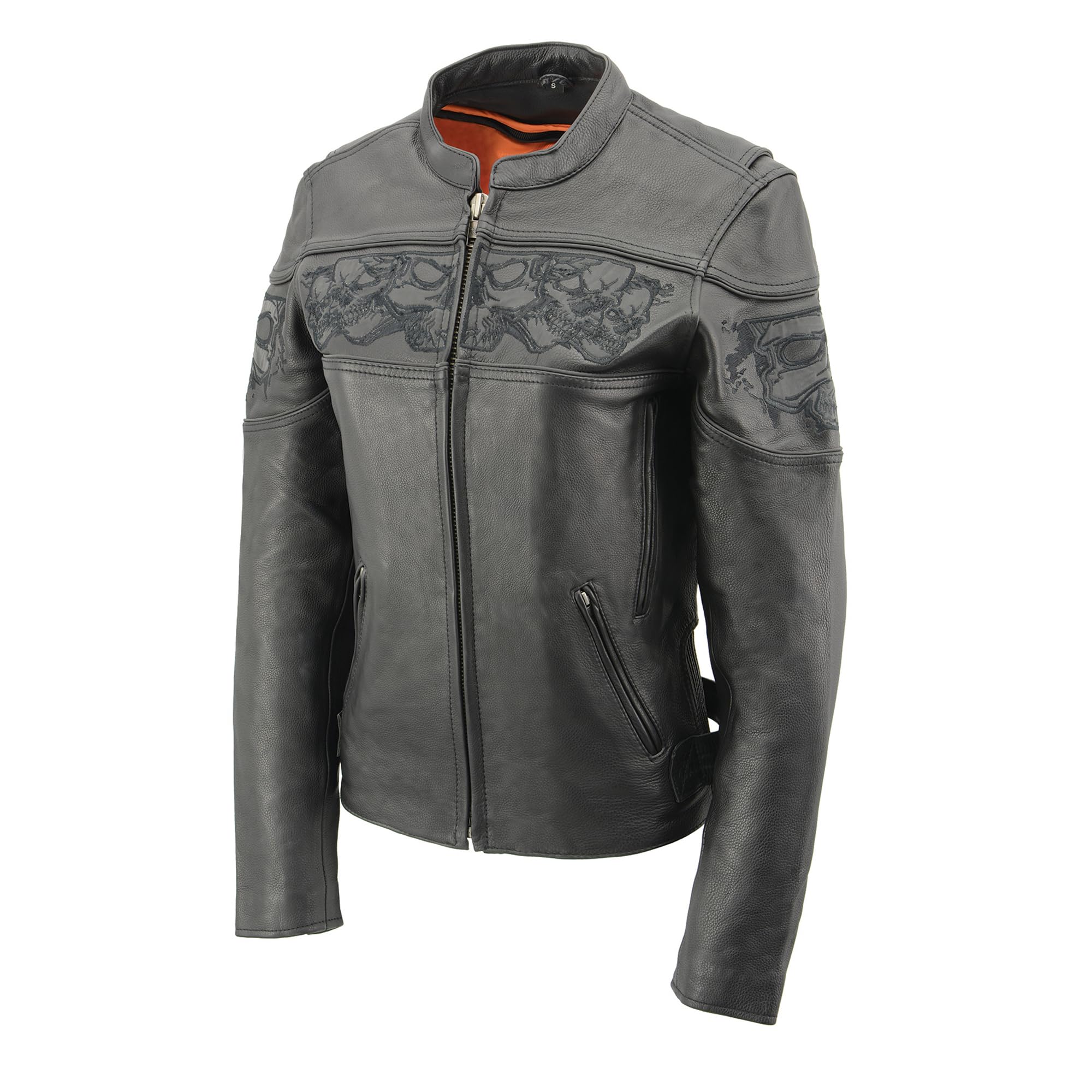 Milwaukee Leather Ladies Reflective Skulls Soft Naked Cowhide Leather Motorcycle Jacket MLL2540