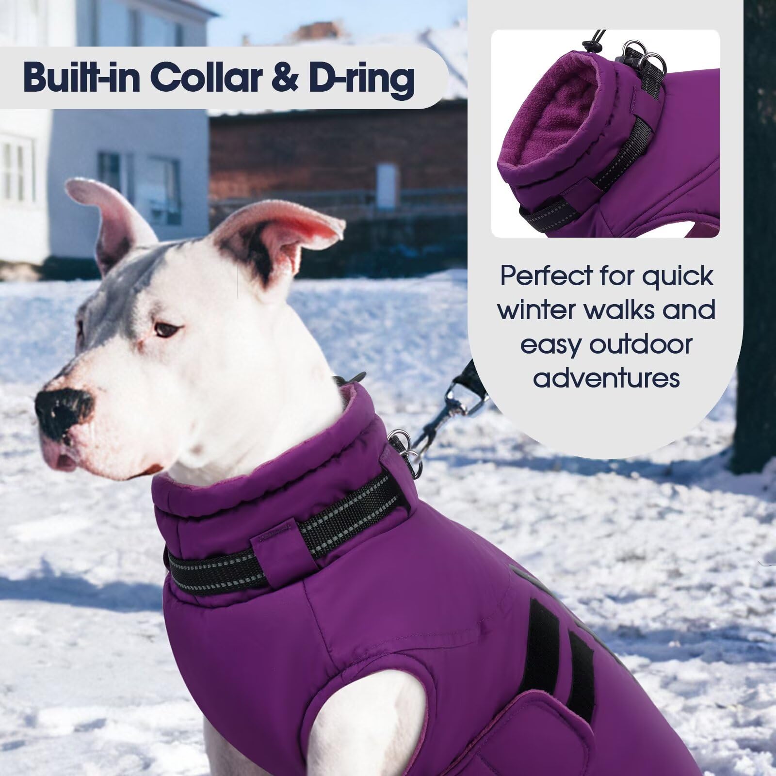 IECOii Dog Jackets for Medium Dogs,Waterproof Winter Coat with Harness,Reflective Adjustable Hook&Loop Warm Dog Snowsuit for Cold Weather,Fleece Turtleneck Winter Coat,Extra Warm Pet Coats,Purple,M - Image 4