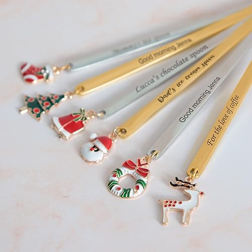 Miniatura 3 de Juego de cucharas personalizadas de Navidad grabadas con nombres personalizados, citas, fechas para té, café, sopas, helados, postres para