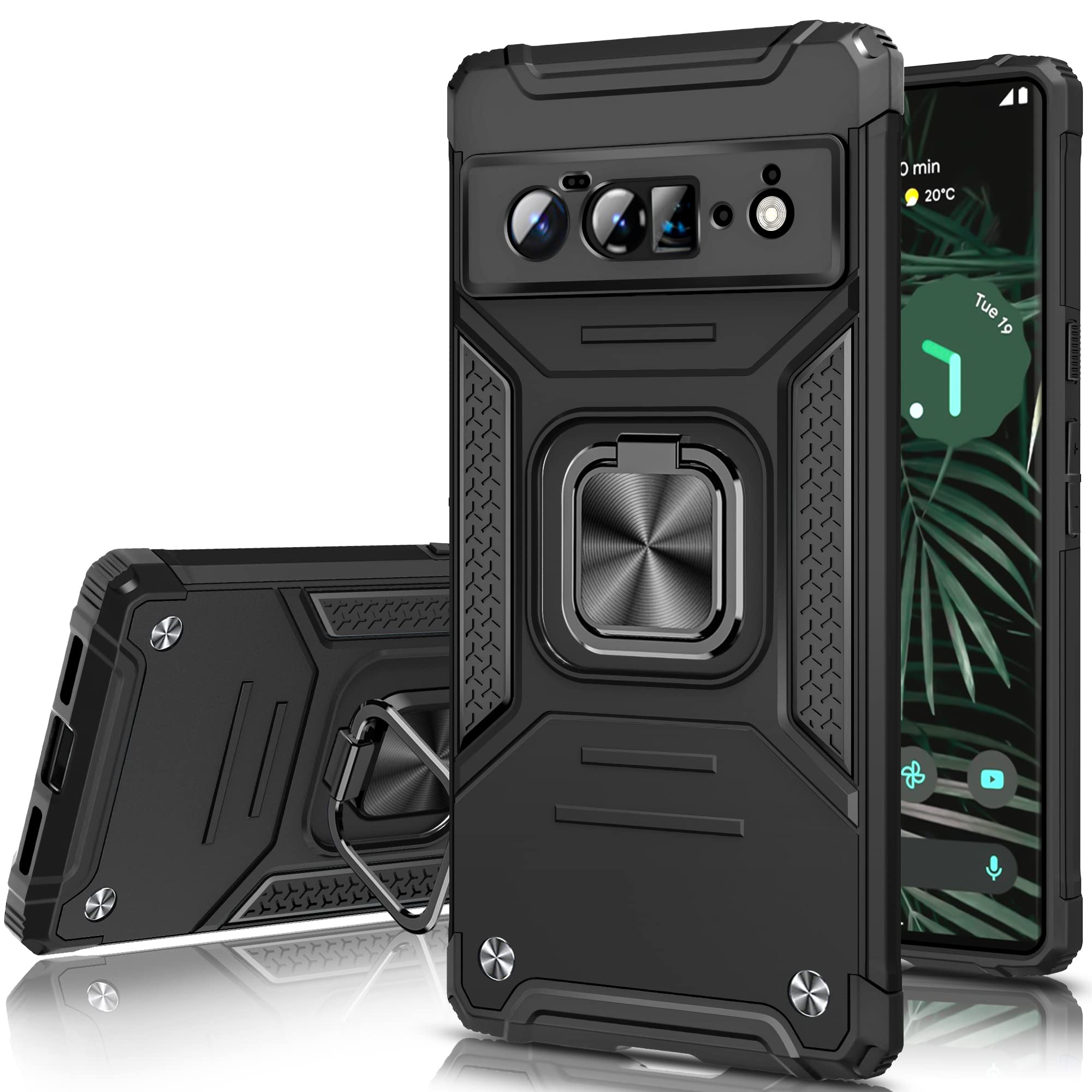 ShockProof Case for Google Pixel 6 Pro 5G with Ring Kickstand, Bumper Armour Phone Cover for Google Pixel 6 Pro 5G - Black