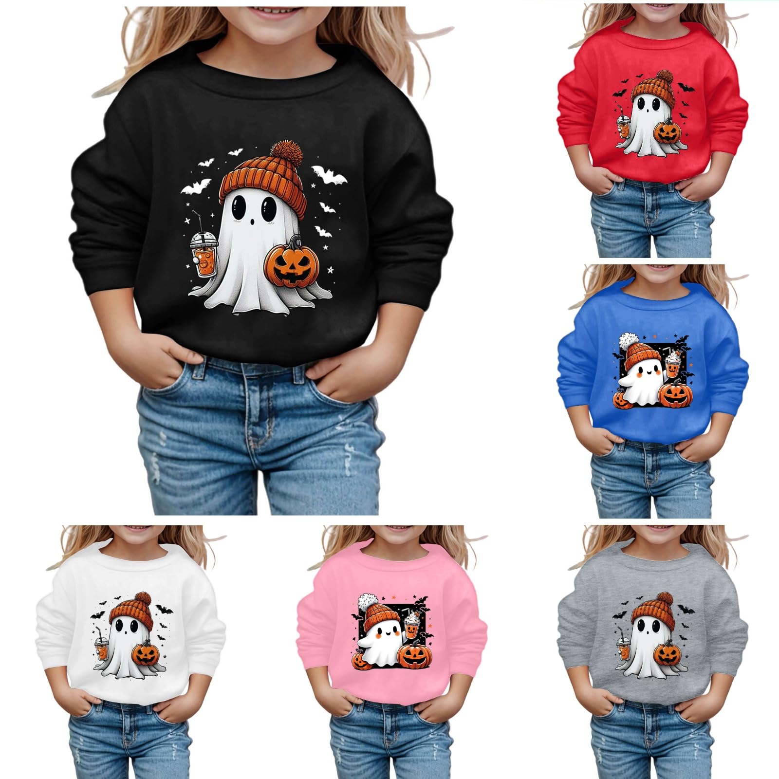 Pull Fête Halloween 2-12 Ans Générique Déguisement Halloween Garçon Fille Sweat Imprimé à Manches Sweat-shirt Enfant Fête